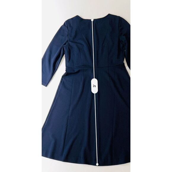 Talbots Petite Retro 50s Scarf Dress 3/4‎ Sleeve Navy Blue Ponte Fit & Flare 4P - Picture 9 of 12